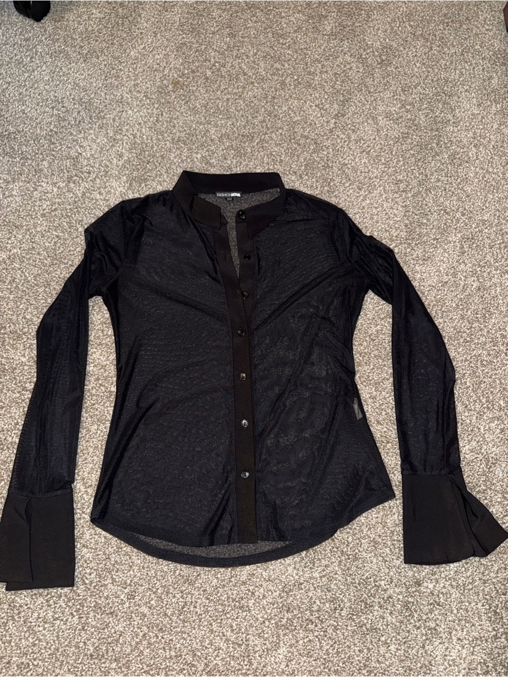 Fashion Nova Long Sleeve Sheer Top Black